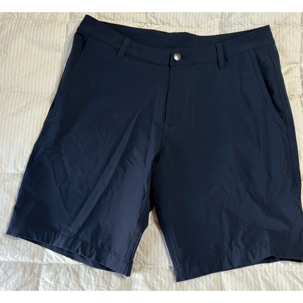 Olivers Golf Shorts 32 Blue Solid Performance 8" Inseam Handmade In CA